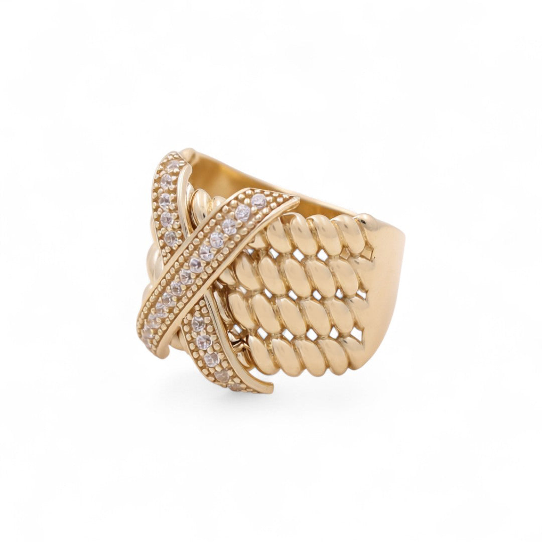 14K Yellow Gold Fashion Women's Ring with Cz / Size: 8 / Weight: 6.4 GR / COWR4FS-165