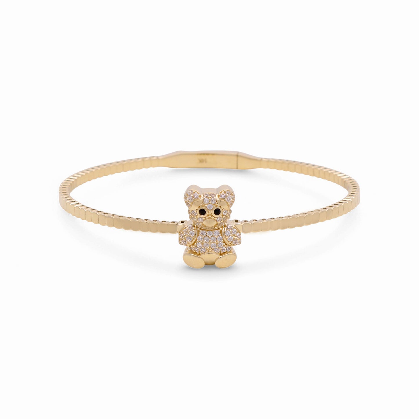 14K Yellow Gold Semisolid Bear Women’s Bangle Bracelet with Cz / Weight: 9.3 GR / CPBB4BR