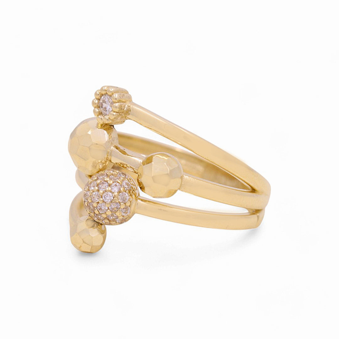 10K Yellow Gold Fashion Balls Women's Ring with Cz / Size: 8 / Weight: 3.6 GR / YYZ-403
