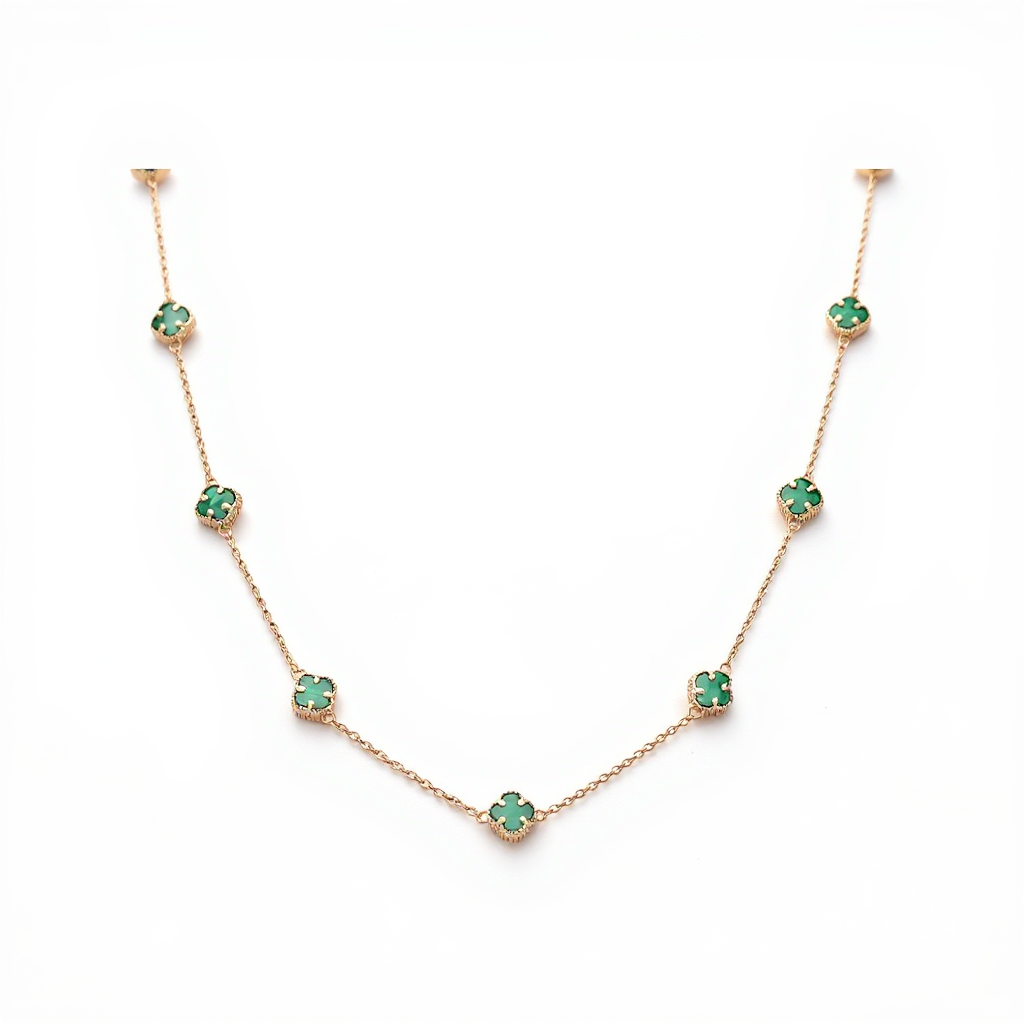 10K Yellow Gold Reversible Gold/Green Eleven Small Clovers Women's Necklace / Size: 18" / Weight: 6.5 GR / BQNK0CLV-1