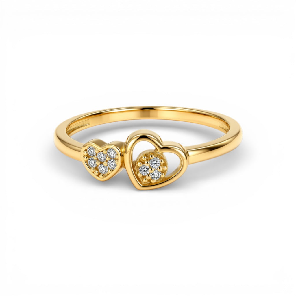 14K Yellow Gold Two Hearts Women's Ring with Cz / Size: 5 / Weight: 1.4 GR / DQWR4HR-16