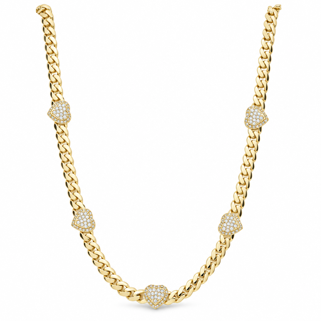 10K Yellow Gold Monaco Women's Necklace with Five Hearts / CZ / Size: 18.5" 5MM / Weight: 13.3 GR / DONK0MONHR-2