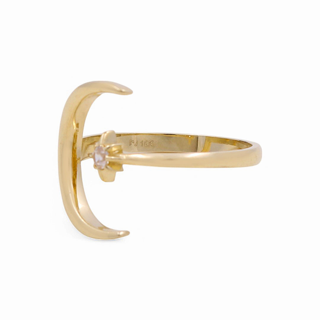 10K Yellow Gold Moon Women's Ring with Cz / Size: 8 / Weight: 2.6 GR / DPWR0MO