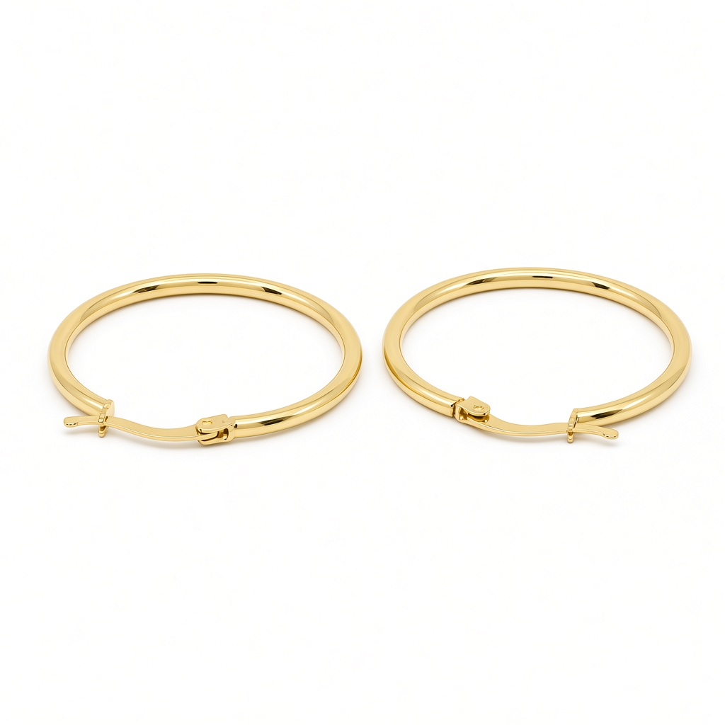 10K Yellow Gold Fashion Plain Hoop Earrings / Size: 2mmx27mm / Weight: 2 GR / DOEH0PL
