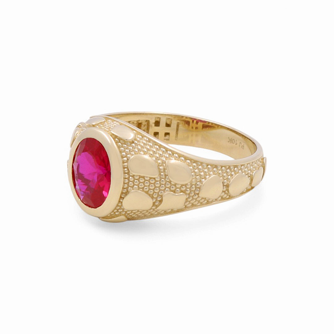 10K Yellow Gold Fashion Men's Ring with Red Cz / Size: 11 / Weight: 4.4 GR / DPMR0FS