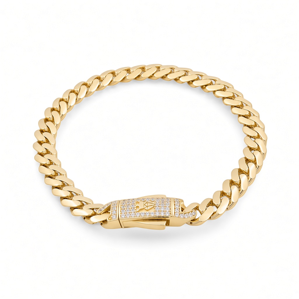 10K Yellow Gold Monaco Semisolid Men's Bracelet / Stone: Cz / Size: 7mm 7.5" / Weight: 9.7 GR / DOMB0MON7-7.5