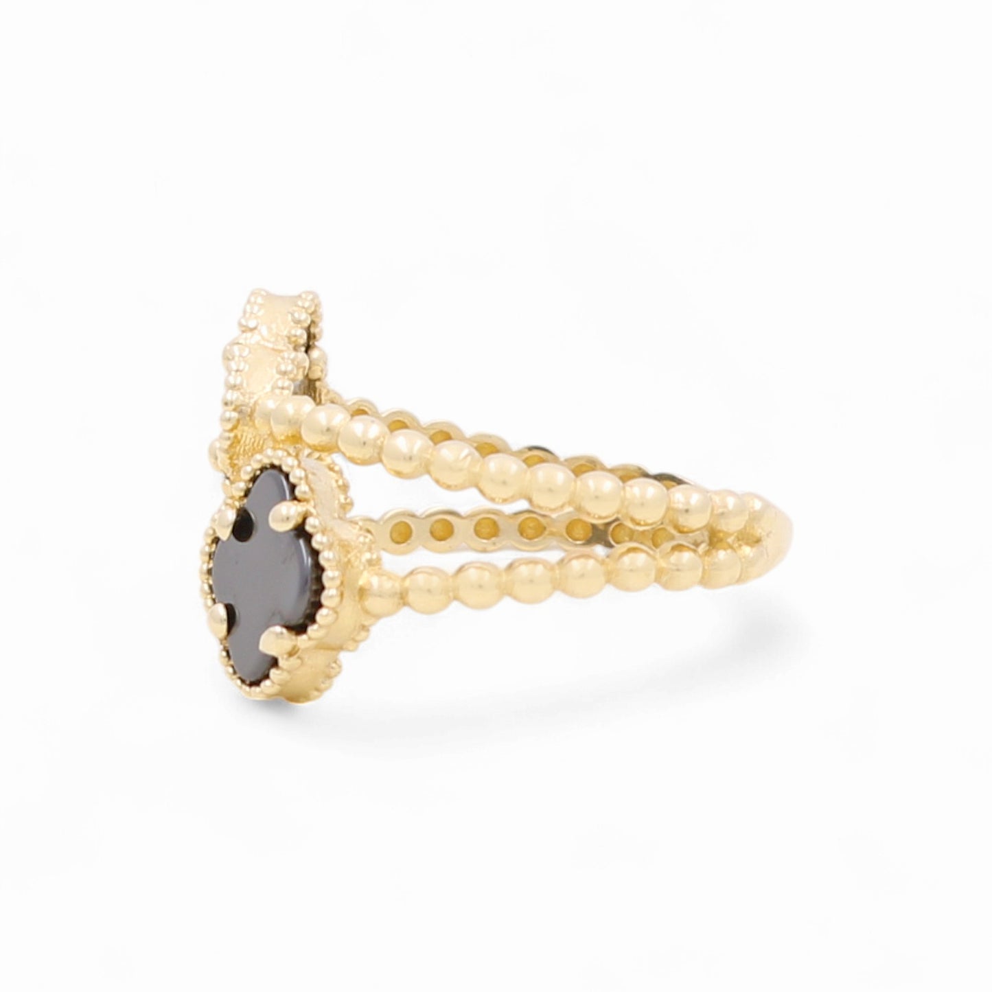 14K Yellow Gold Women’s Fashion Ring / Black Clover / Size 8 / Weight: 3.4 GR / COWR4FL-11