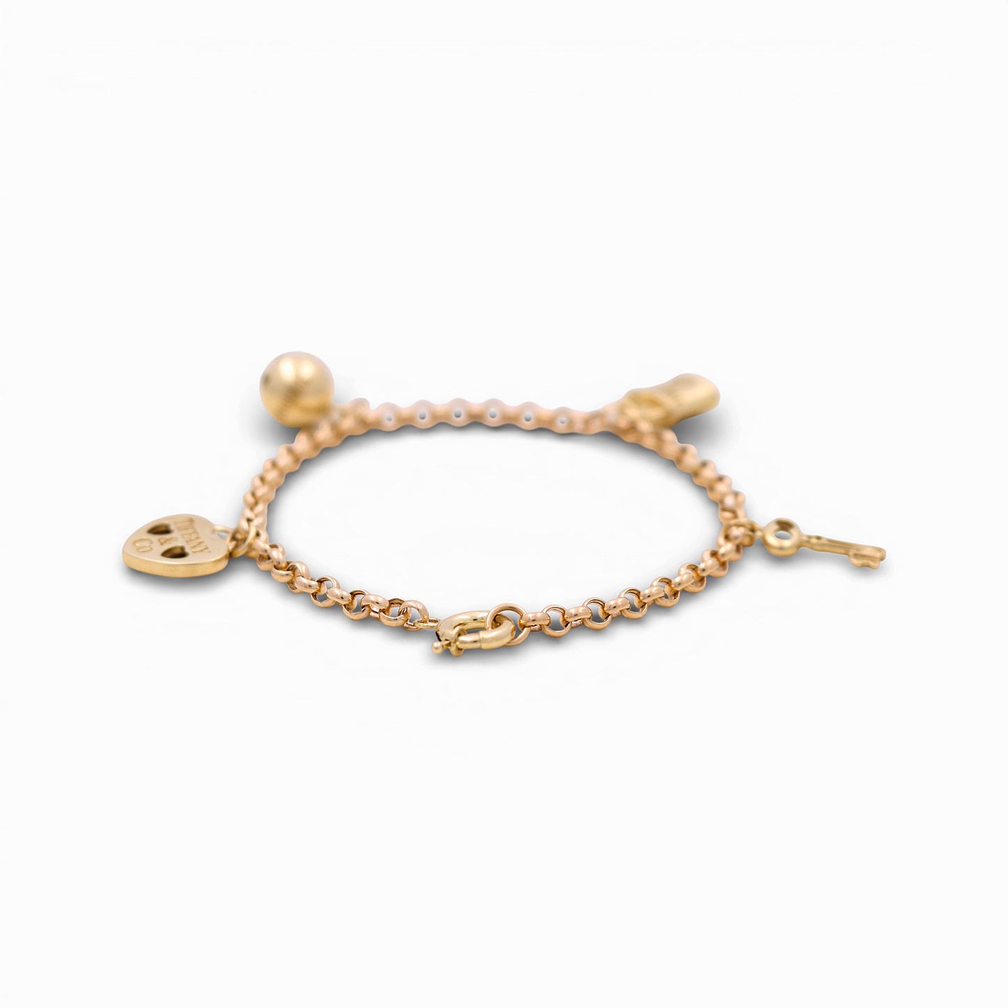 10k Yellow Gold Rolo Women's Bracelet with Hanging Charms / Size: 7.5" / Weight: 5.8 GR / DQWB0RL