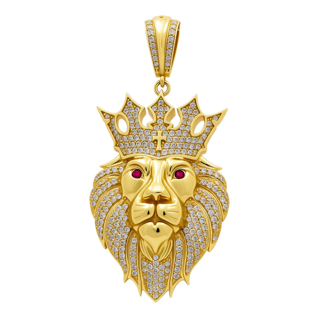 14K Yellow Gold Lion Head Pendant with Cz / Weight: 10.6 GR / DQPD4LN