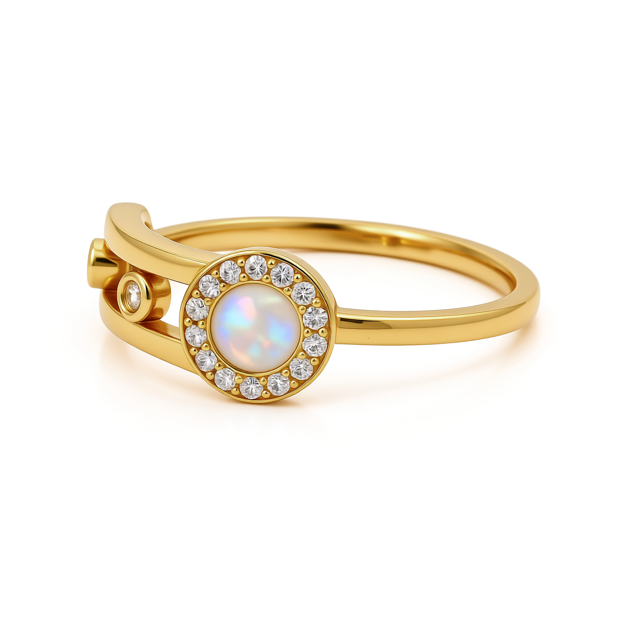 14K Yellow Gold Fashion Women's Ring with Mother of Pearl and Cz / Size: 7 / Weight: 2.2 GR / CEEWR4FS-5