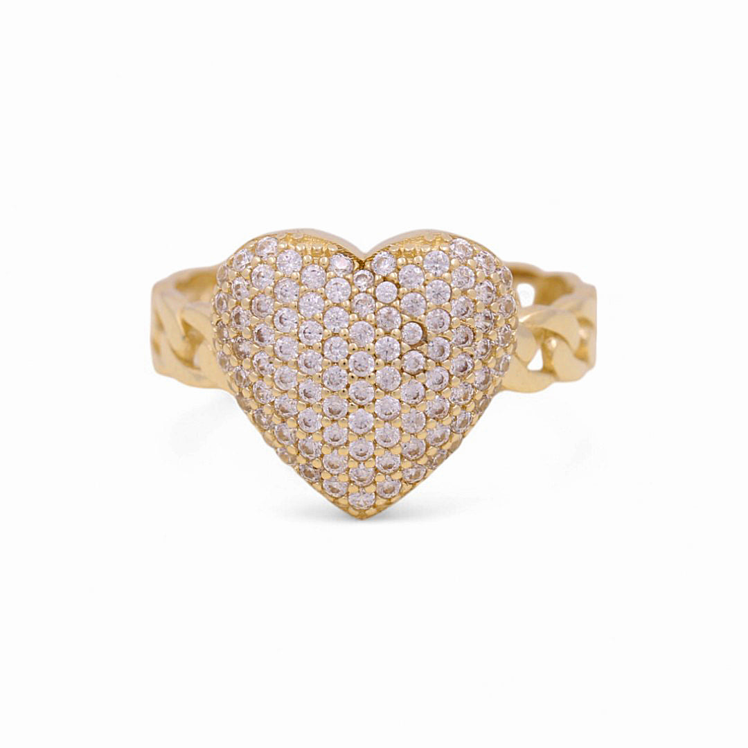 10K Yellow Gold Fashion Heart Women's Ring with White Cz / Size: 7 / Weight: 2.2 GR / Y24-719
