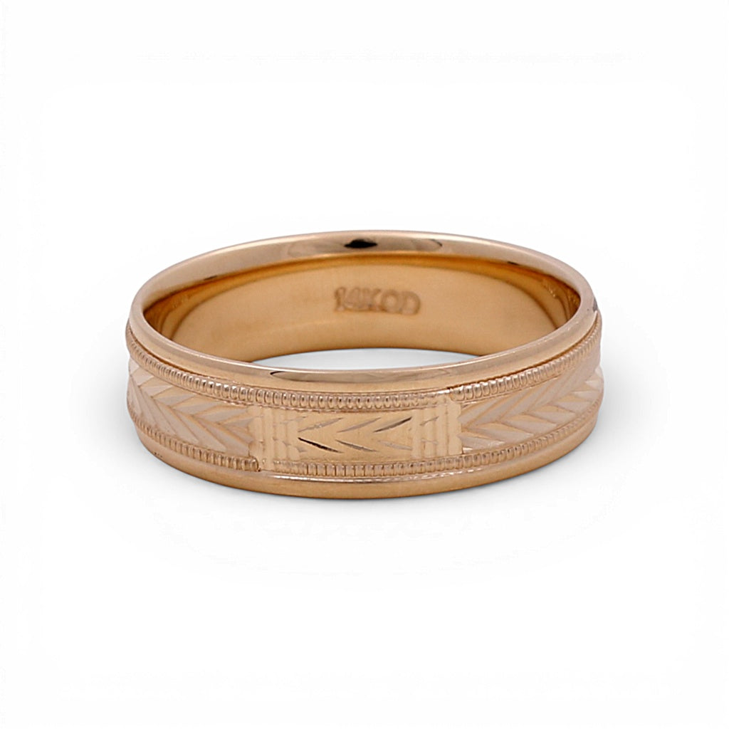 14K Yellow Gold Men’s Wedding Band with Design / Size: 10 / Weight: 5.7 GR / WBEEMWB4DS-13
