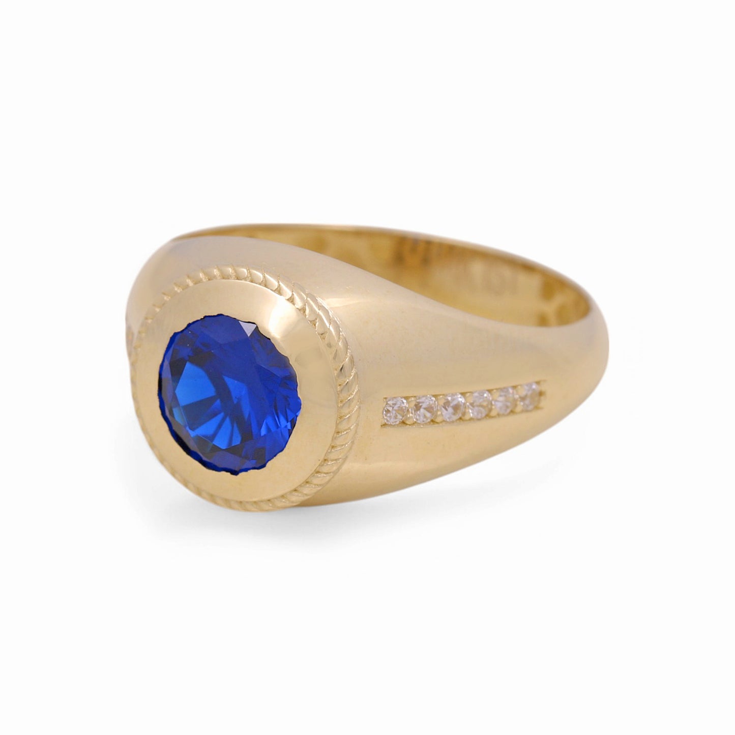 14K Yellow Gold Redondo Fashion Men's Ring with Blue Cz / Size:10 / Weight: 4.1 GR / COMR4FS-69