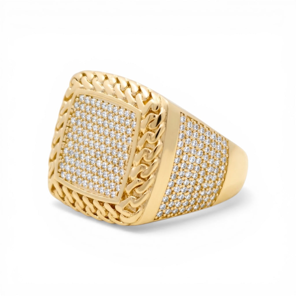 10K Yellow Gold Fashion Men's Ring with Chain Design and Cz / Size :10.5 / Weight: 9.7 GR / CLBMR0FS-8