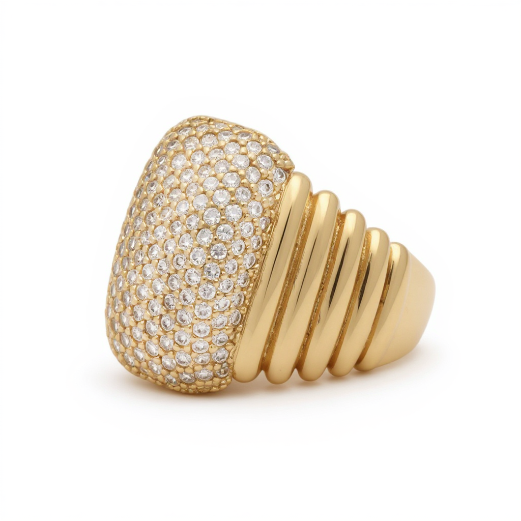 14K Yellow Gold Fashion Women's Ring with CZ / Size 7.5 / Weight: 4.8 GR / DOWR4FS-16