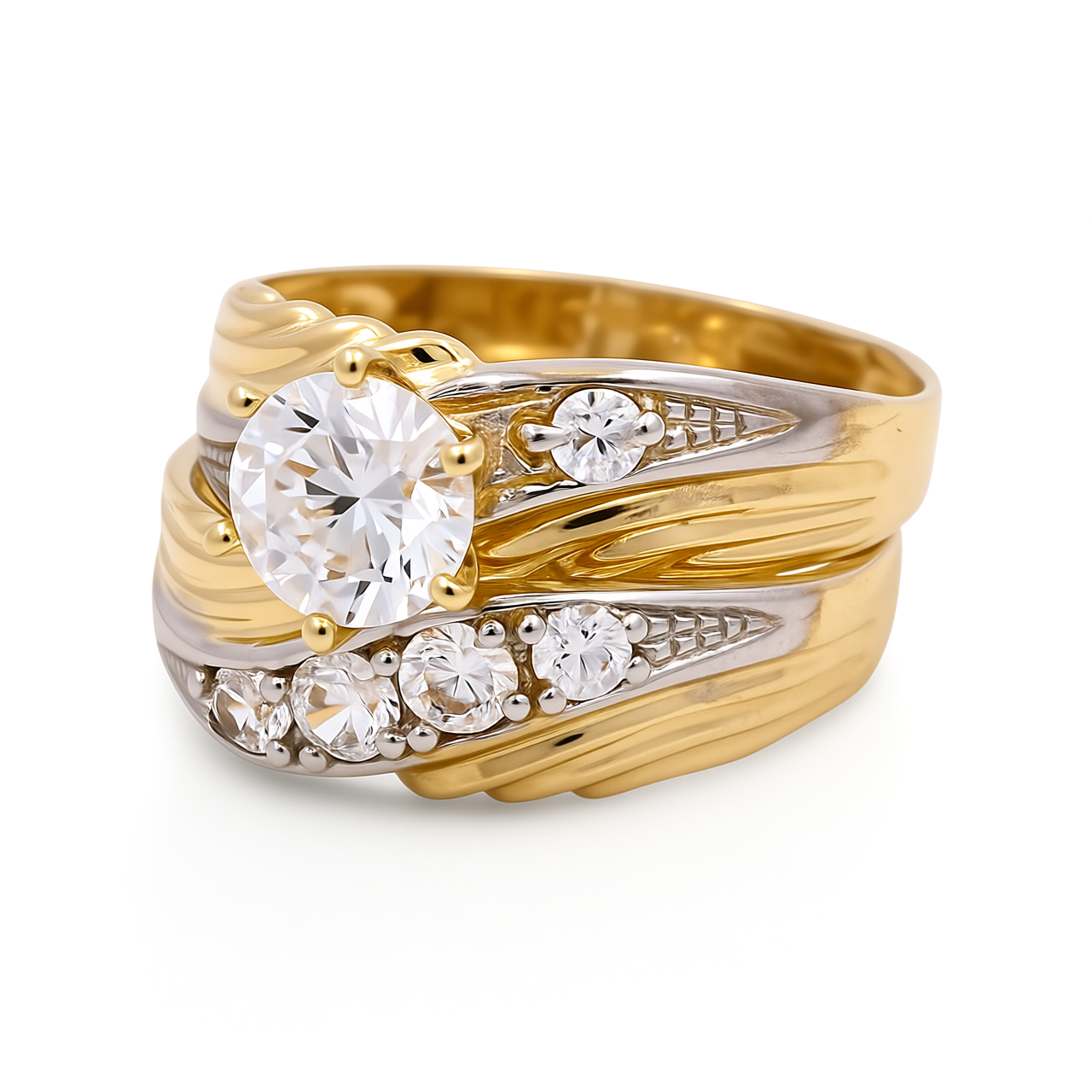 14K Yellow and White Gold Women’s Bridal Set / Stone: Cz / Size: 7 / Weight: 5.4 GR / DEEWRTT4BS-3