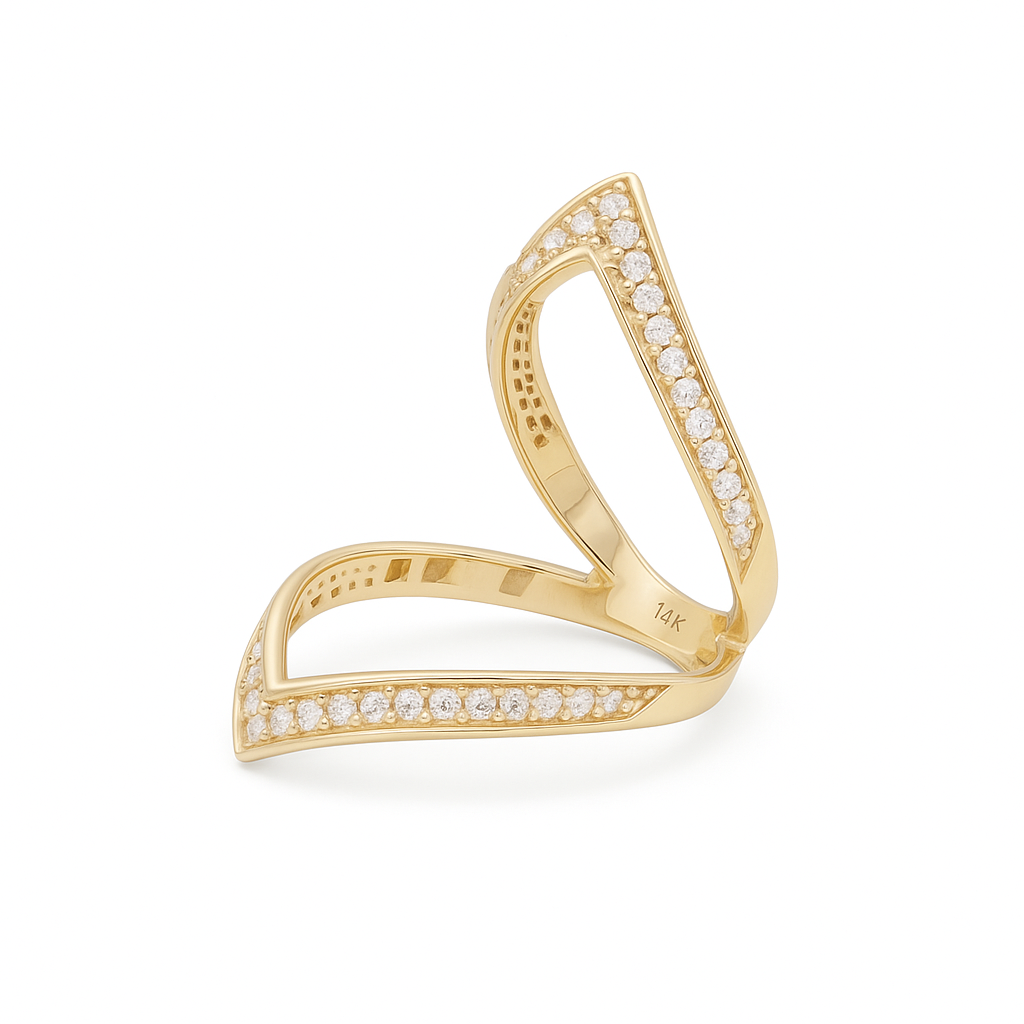 14K Yellow Gold Fashion Women's Ring with White Stones / Size: 7 / Weight: 3.3 GR / DQWR4FS-85