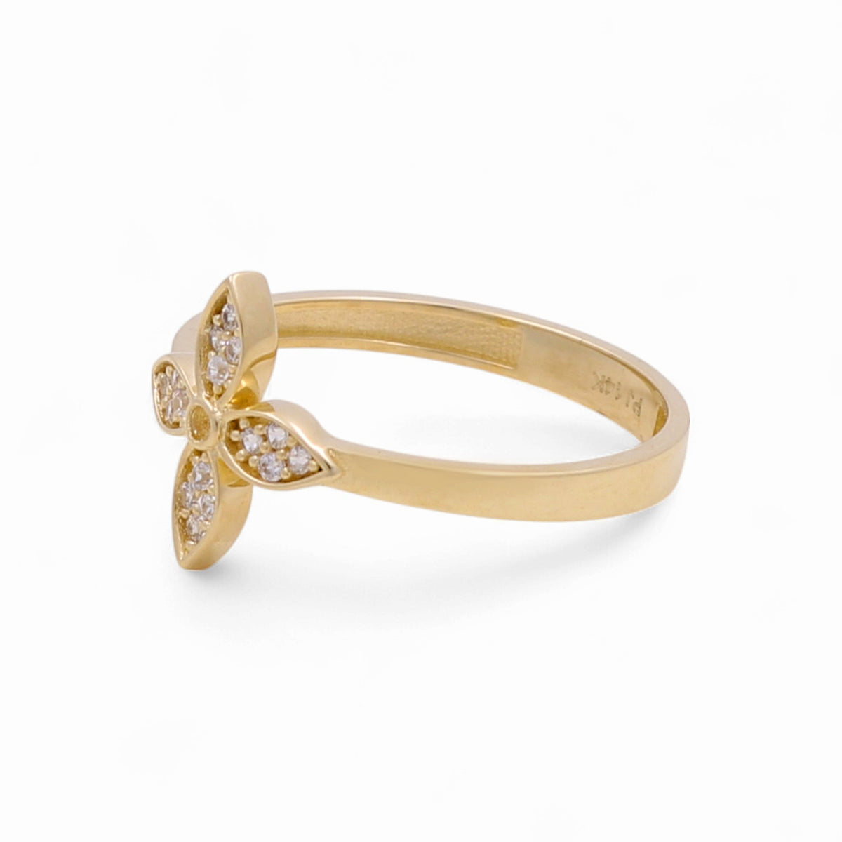 14K Yellow Gold Flower Women's Ring with Cz / Size: 7 / Weight: 1.7 GR / CPWR4FL-1