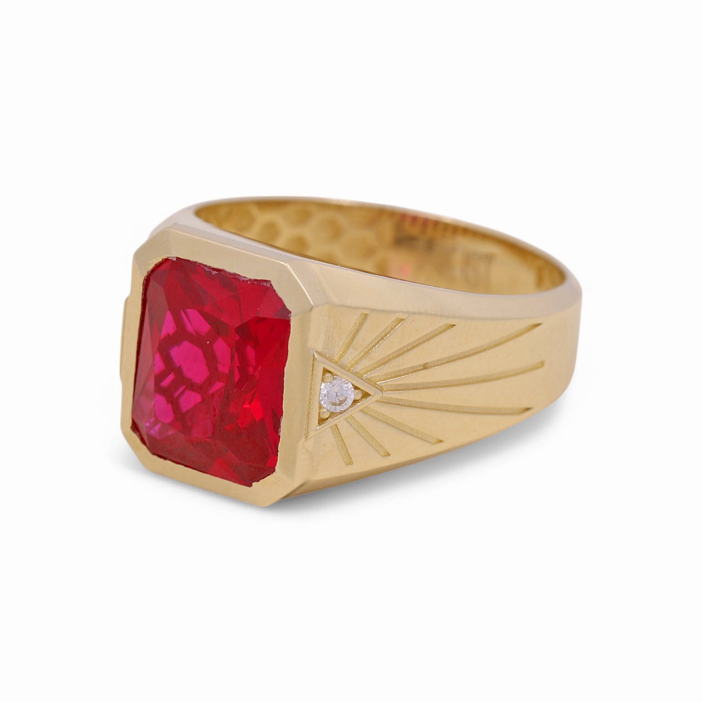 14K Yellow Gold Cuadrado Fashion Men's Ring with Red Cz / Size: 11 / Weight: 7 GR / COMR4FS-63
