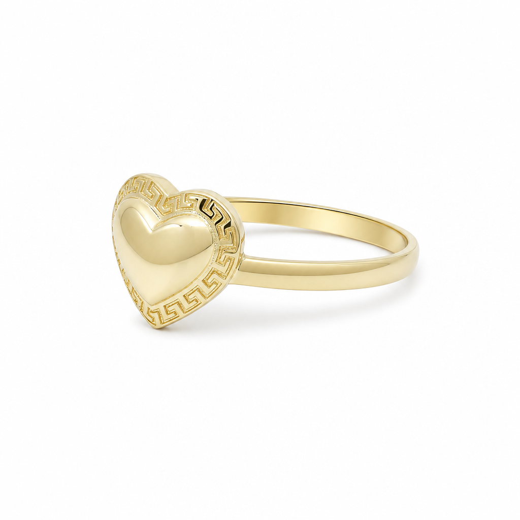 14K Yellow Gold Heart Women's Ring with Greek / Size: 8 / Weight: 1.2 GR / DQWR4HR-29