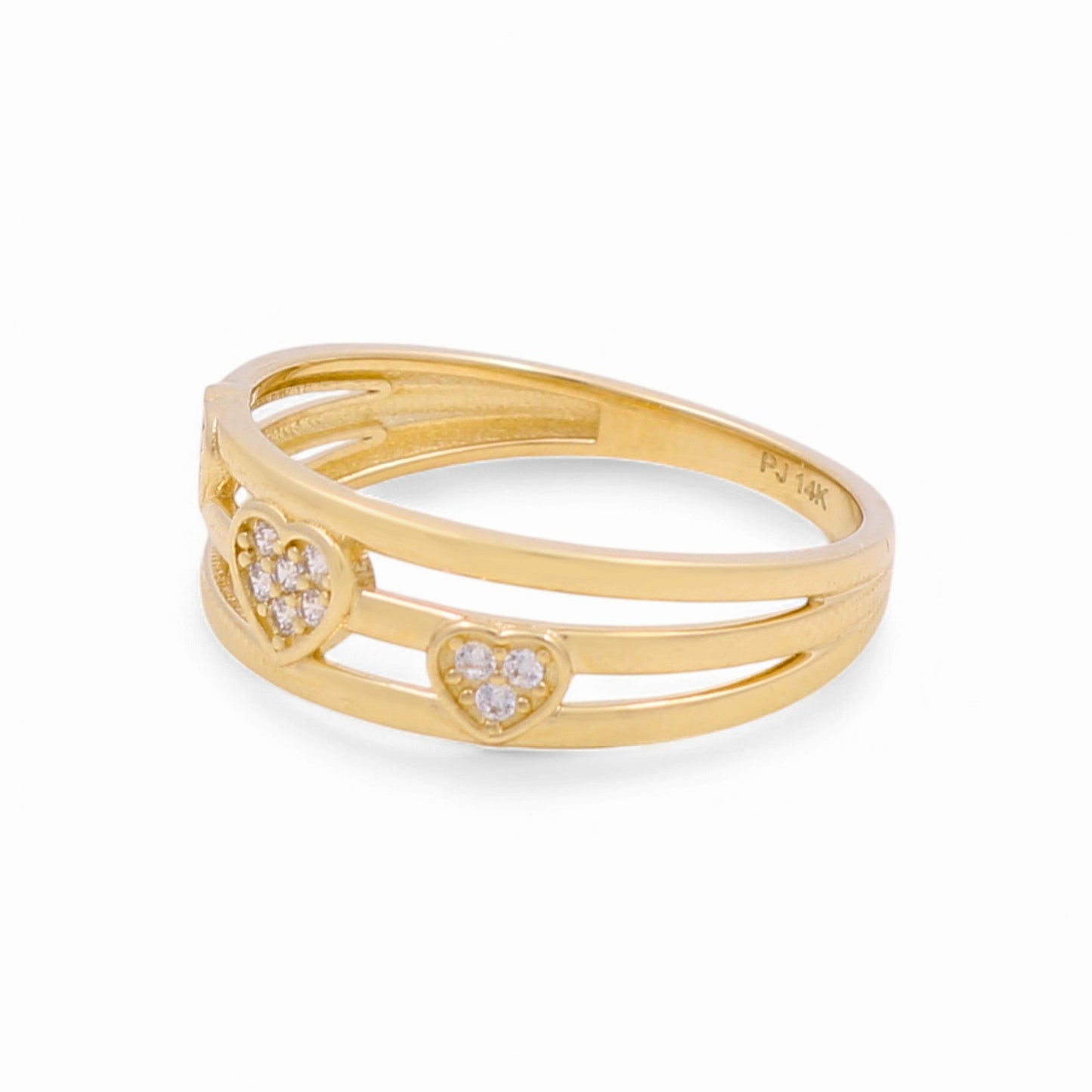 14K Yellow Gold Three Hearts Women's Ring with CZ / Size: 8 / Weight: 1.9 GR / CPWR4HR-4