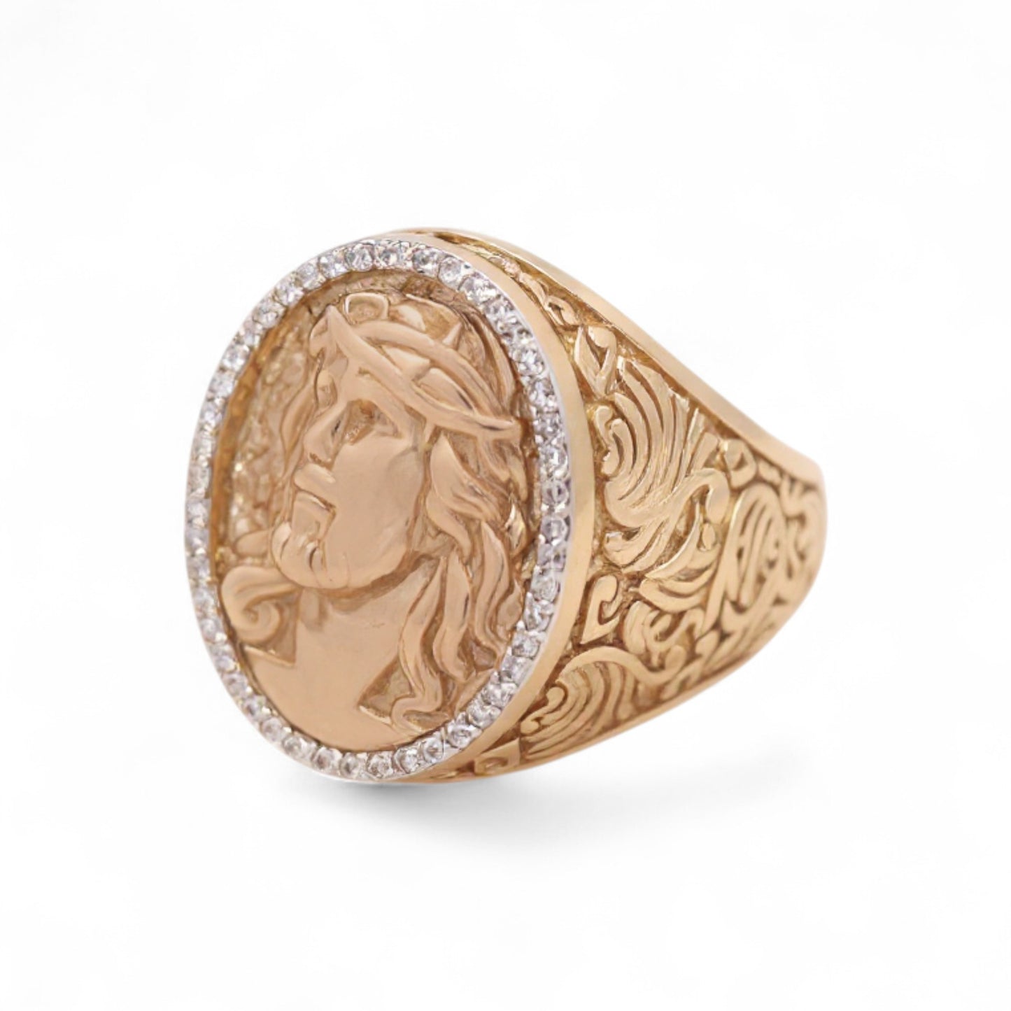 14K Yellow and Rose Gold Christ Face Men’s Ring / Stone: Cz / Size 10 / Weight: 13.6 GR / COMRTT4CR