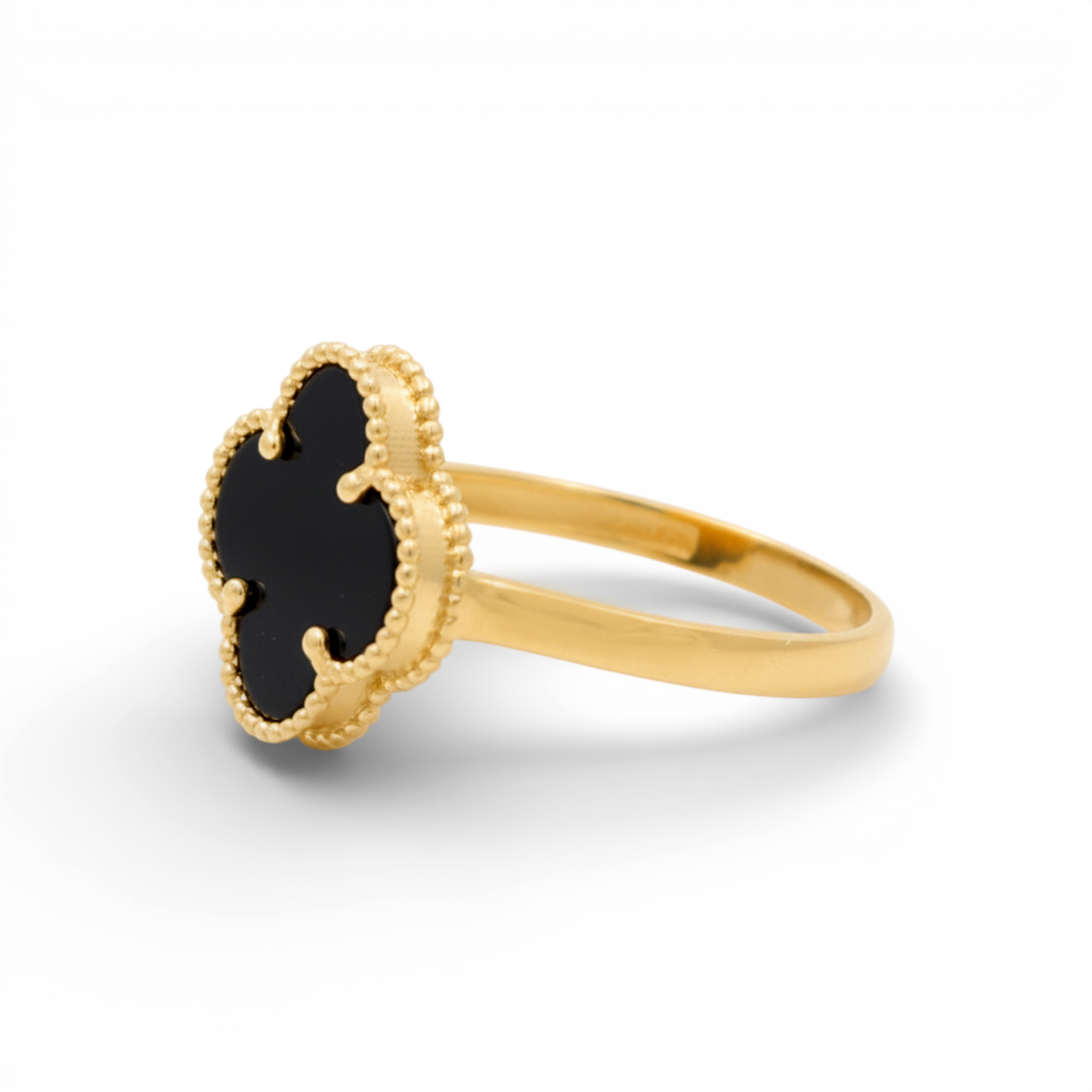 14K Yellow Gold Small Black Clover Women's Ring / Size: 7 / Weight: 1.7 GR / P04VR-14