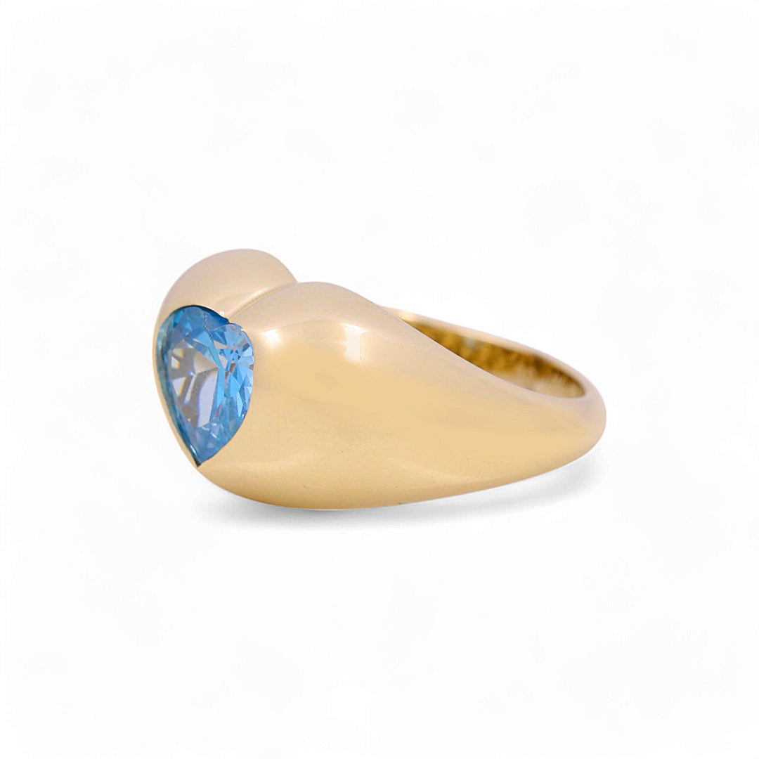 10K Yellow Gold Women's Heart Ring with Light Blue Cz / Size: 7 / Weight: 3.2 GR / Y24-1100