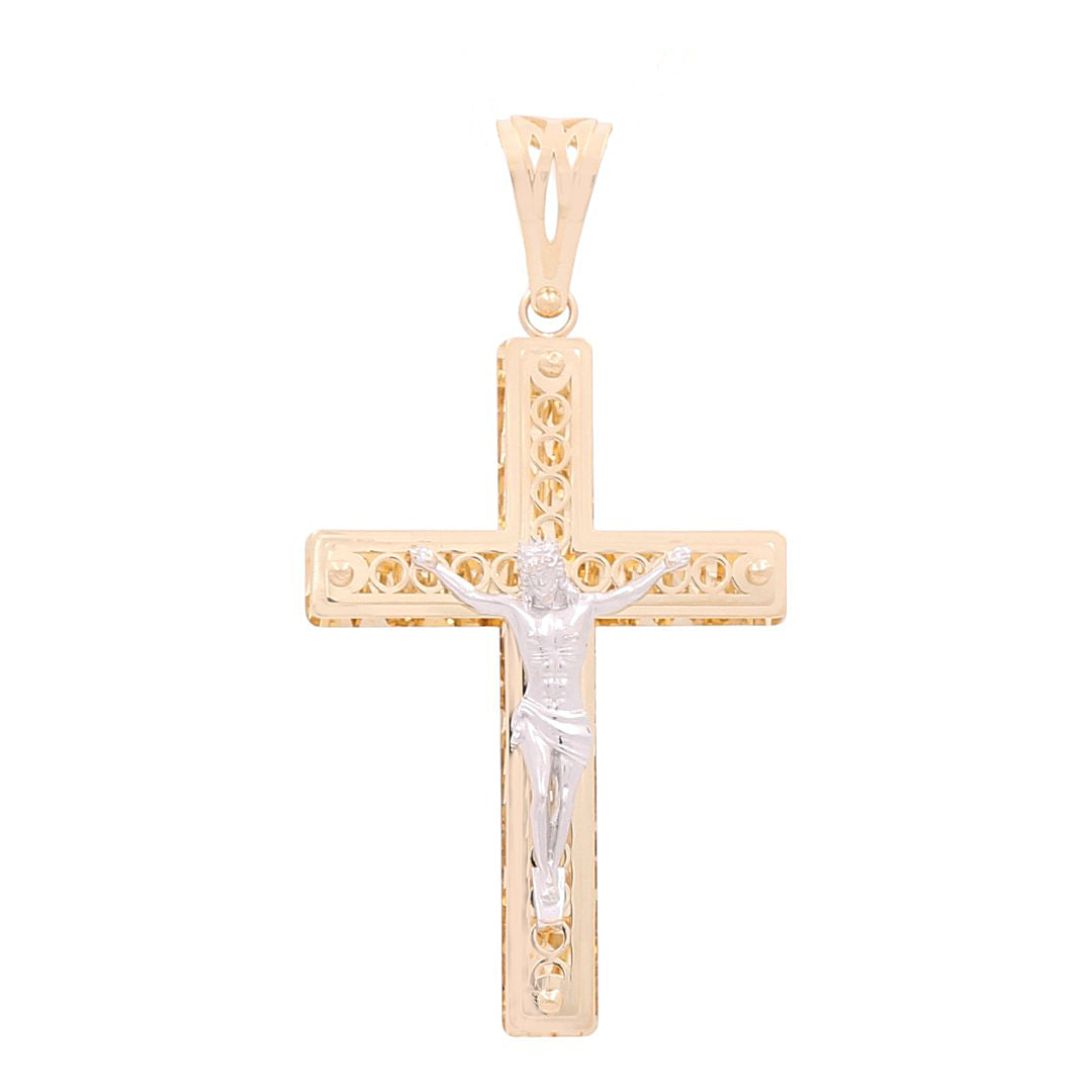 14K Yellow and White Gold Cross with Christ Pendant / Weight: 5.9 GR / 711-00138