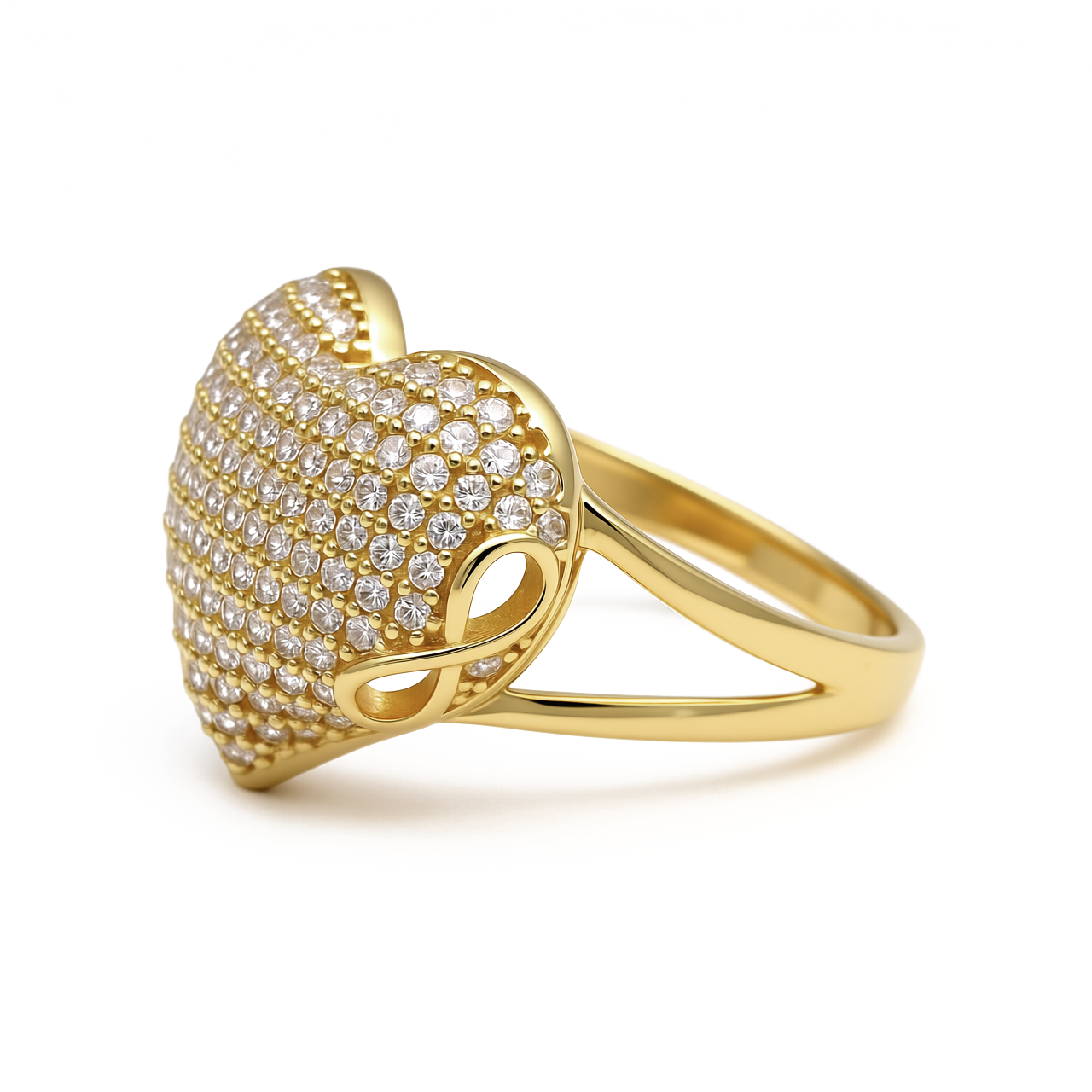 10K Yellow Gold Heart Women's Ring with Cz and Infinity / Size: 7 / Weight: 2.7GR / P02CR-3385