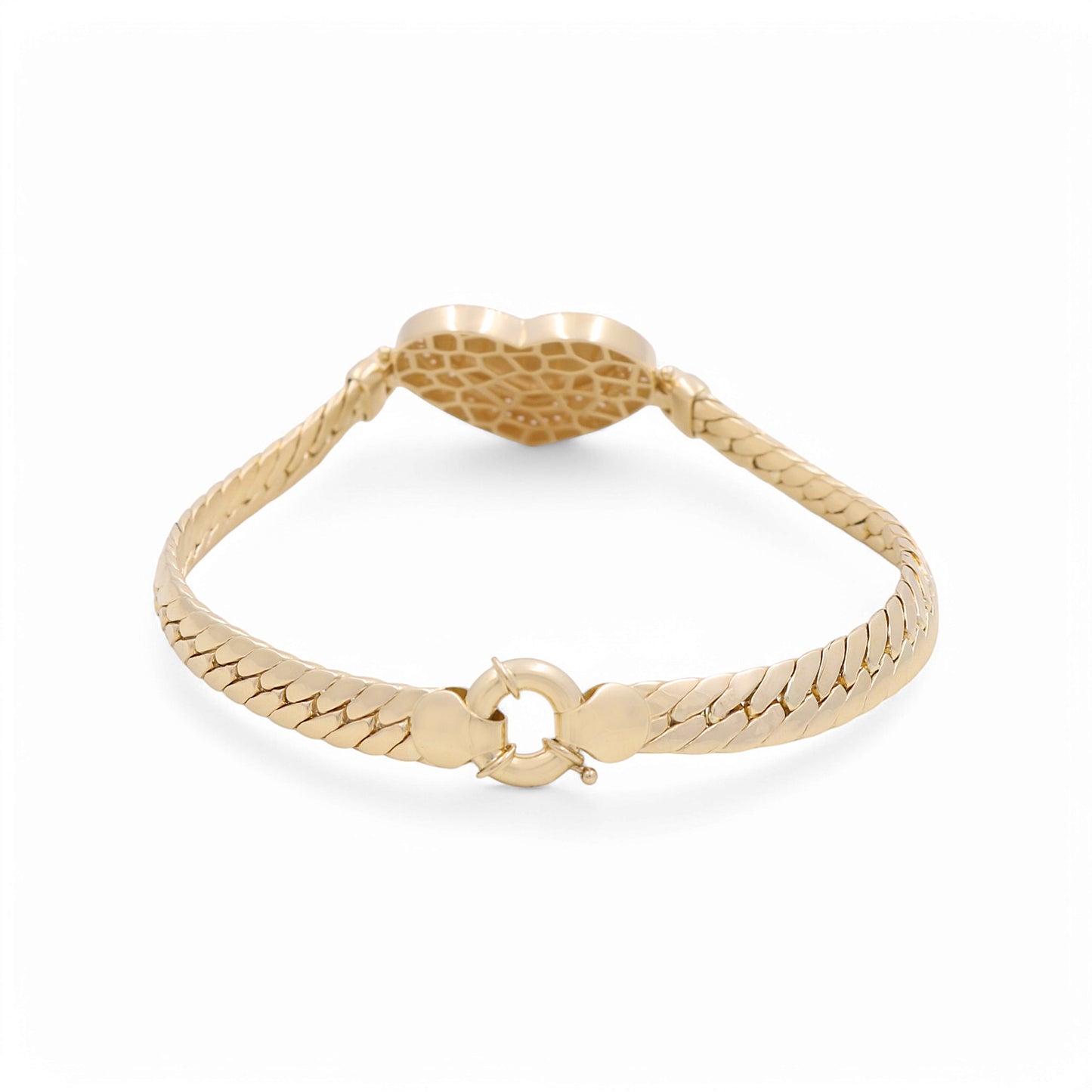 14K Yellow Gold Fashion Cuban Link Women's Bracelet with Heart and Cz / Size: 7.5" / Weight: 11 GR / DPWB4CLHR
