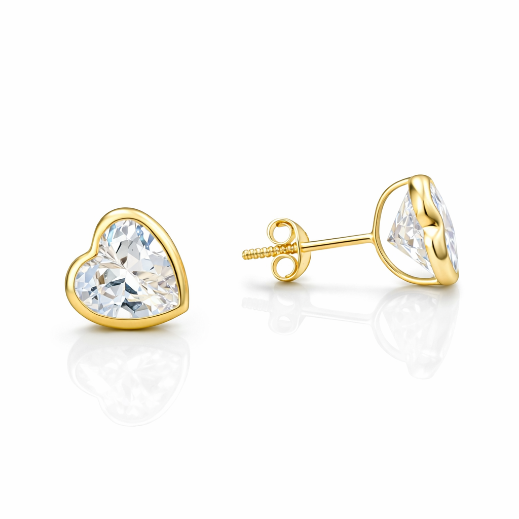 14k Yellow Gold Heart Stud Earrings With CZ / 6-523501PS8