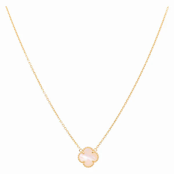 14K Yellow Gold Women's Necklace with One Light Pink Clover / Size: 18” 12MM / Weight: 5.0 GR / BONK4CLV-11