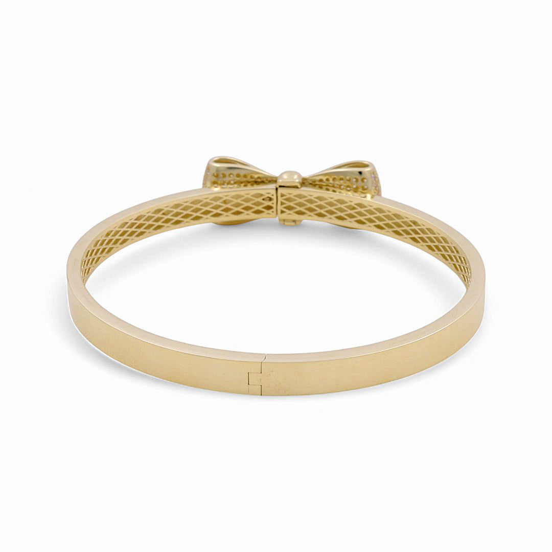 10K Yellow Gold Semisolid Ribbon Women’s Bangle Bracelet w/Cz / Weight: 11.9 GR / P61B-409