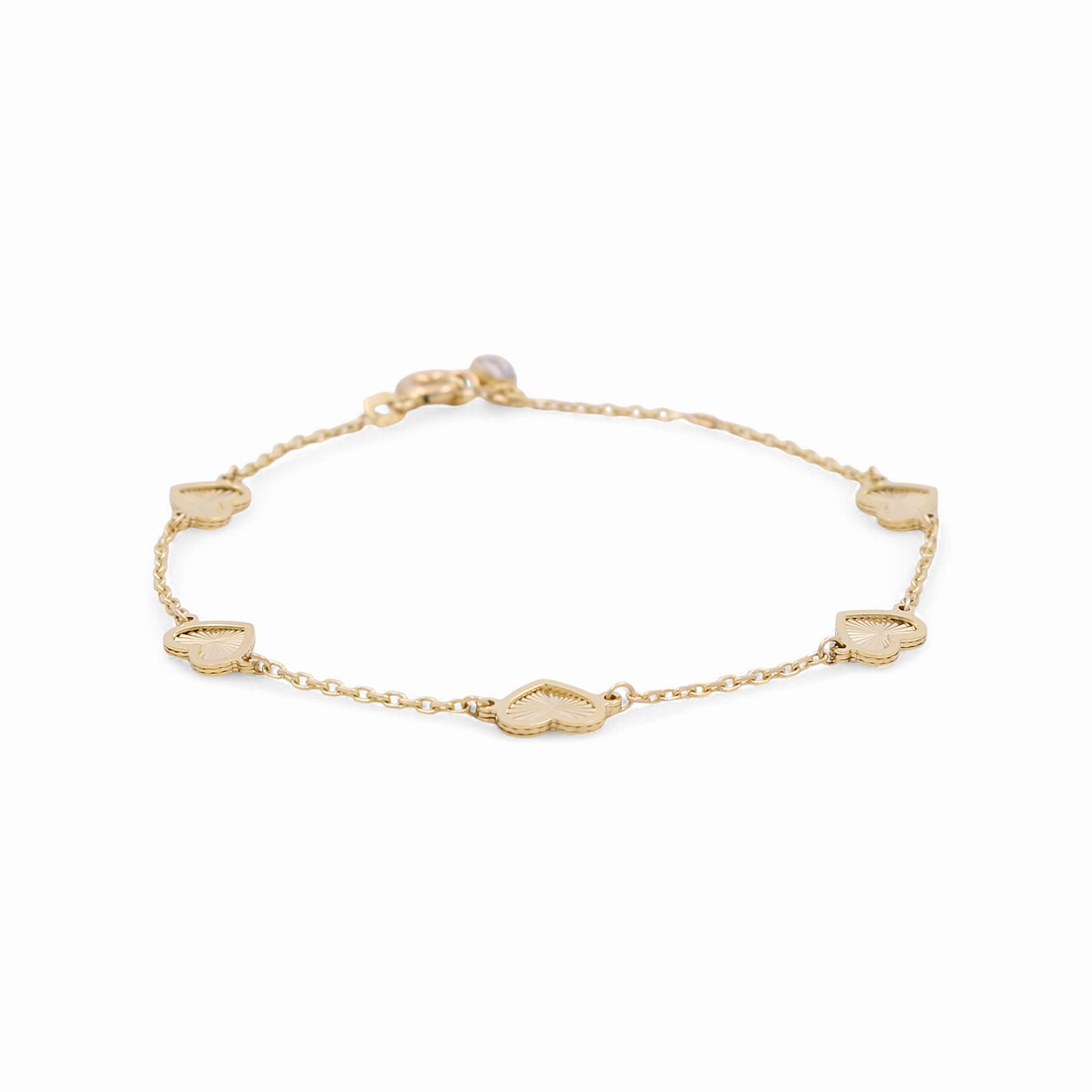 14K Yellow Gold Heart Women's Bracelet with Diamond Cut / Size: 7” / Weight: 3.1 GR / DPWB4HRDC