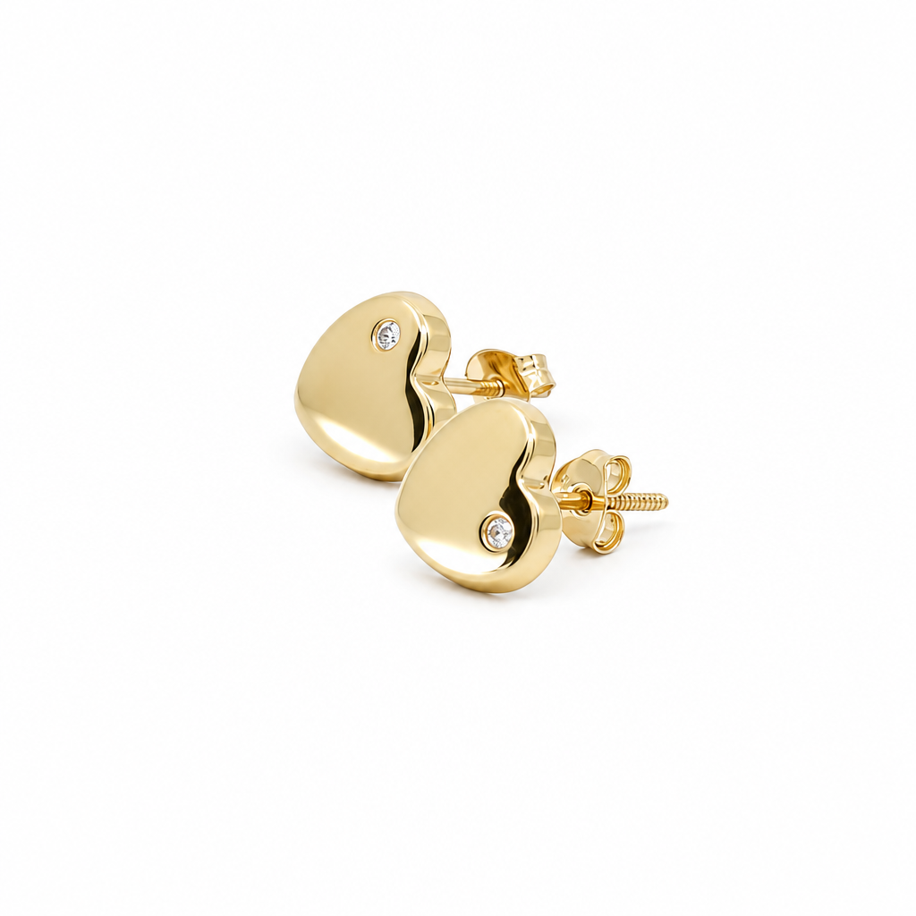 14k Yellow Gold Heart Stud Earrings With Cz /6-306801PSF