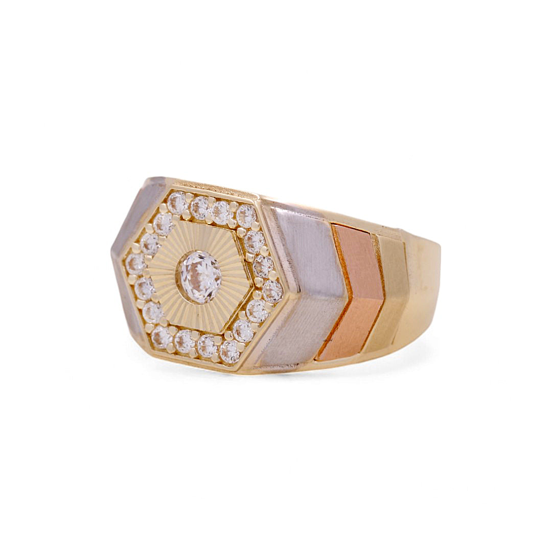 10K Yellow, White and Rose Gold Men’s Fashion Ring / CZ / Size 9 / Weight: 6.2 GR / COMR3T0FS