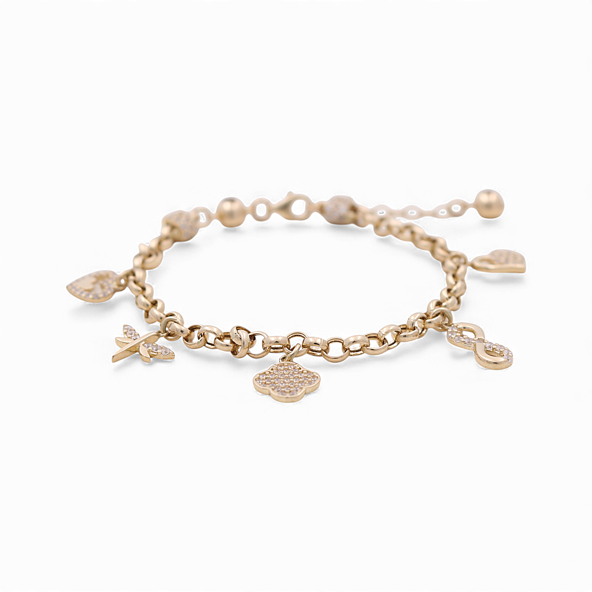 14K Yellow Gold Fashion Women's Bracelet with Charms / Size: 8'' / Weight: 6.8 GR / CCFWB4FS-1