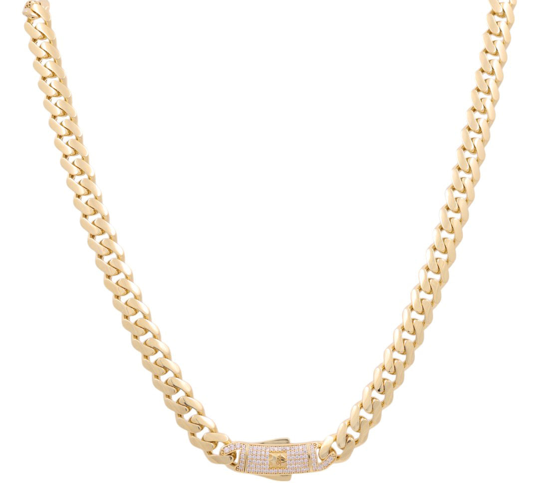 14K Yellow Gold Semisolid Monaco Chain / Size: 9mm 16" / Stone: Cz / Weight: 25.3 GR / DOCH4MON9-16