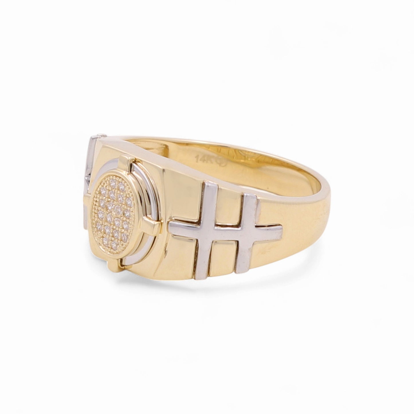 14K Yellow and White Gold Fashion Men's Ring with Cz / Size: 10 / Weight: 7 GR / KEEMRTT4FS-7