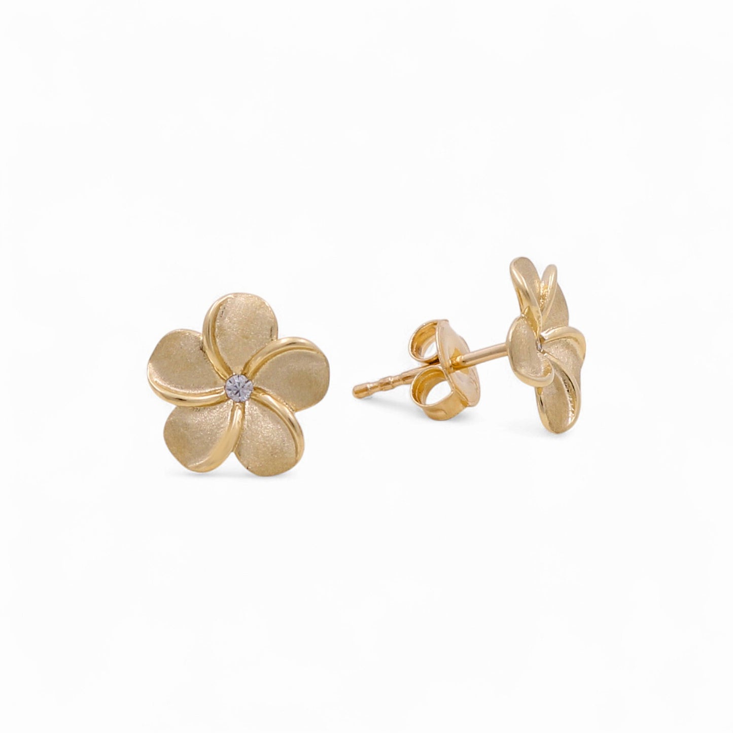 14K Yellow Gold Flower Stud Earrings with Cz / Weight: 2 GR / IEEES4FL