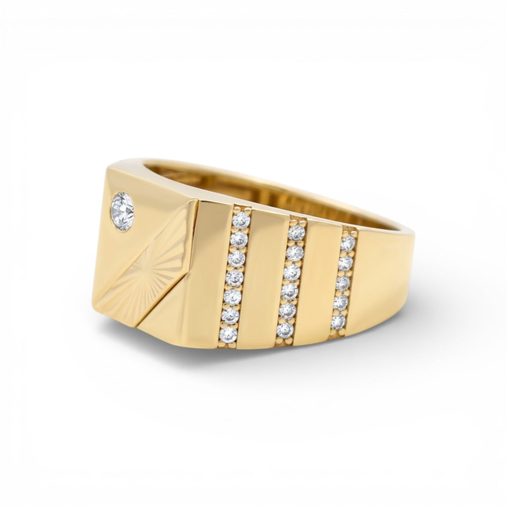 10K Yellow Gold SQ Fashion Men's Ring With Cz / Size: 11 / Weight: 4.6 GR / DQMR0FS-5