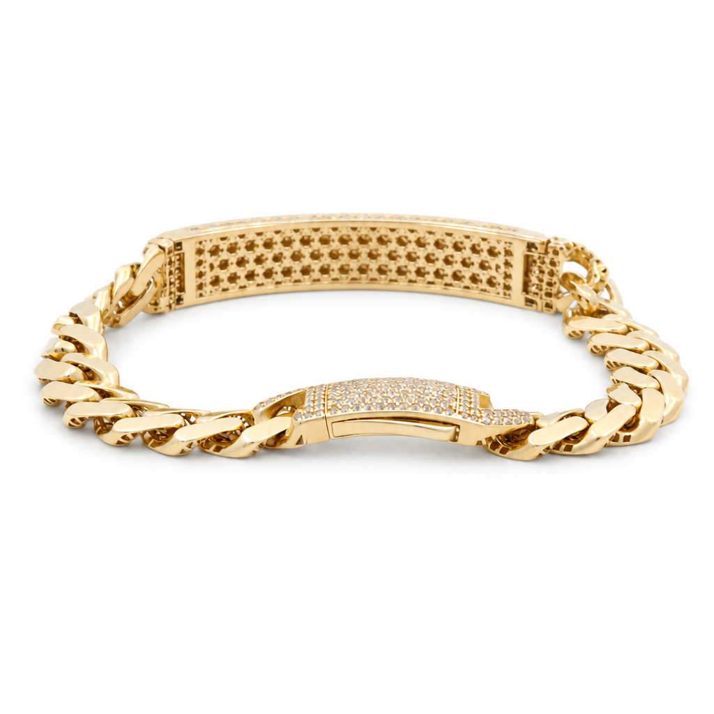 14K Yellow Gold Monaco ID Bracelet with Greek / CZ / Size: 7mm 7.5" / Weight: 12.1 GR / CAWB4MONID7-7.5