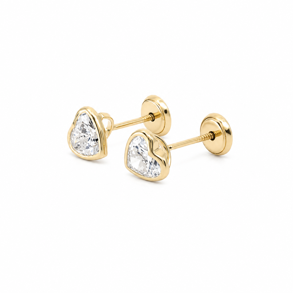 14k Yellow Gold Heart Stud Earrings With Cz / 6-523501PS6