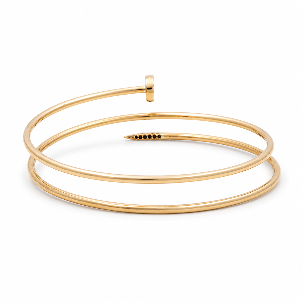 14K Yellow Gold Semisolid Double Nail Bangle Bracelet / Weight: 5.6 GR / DQBB4NL-2
