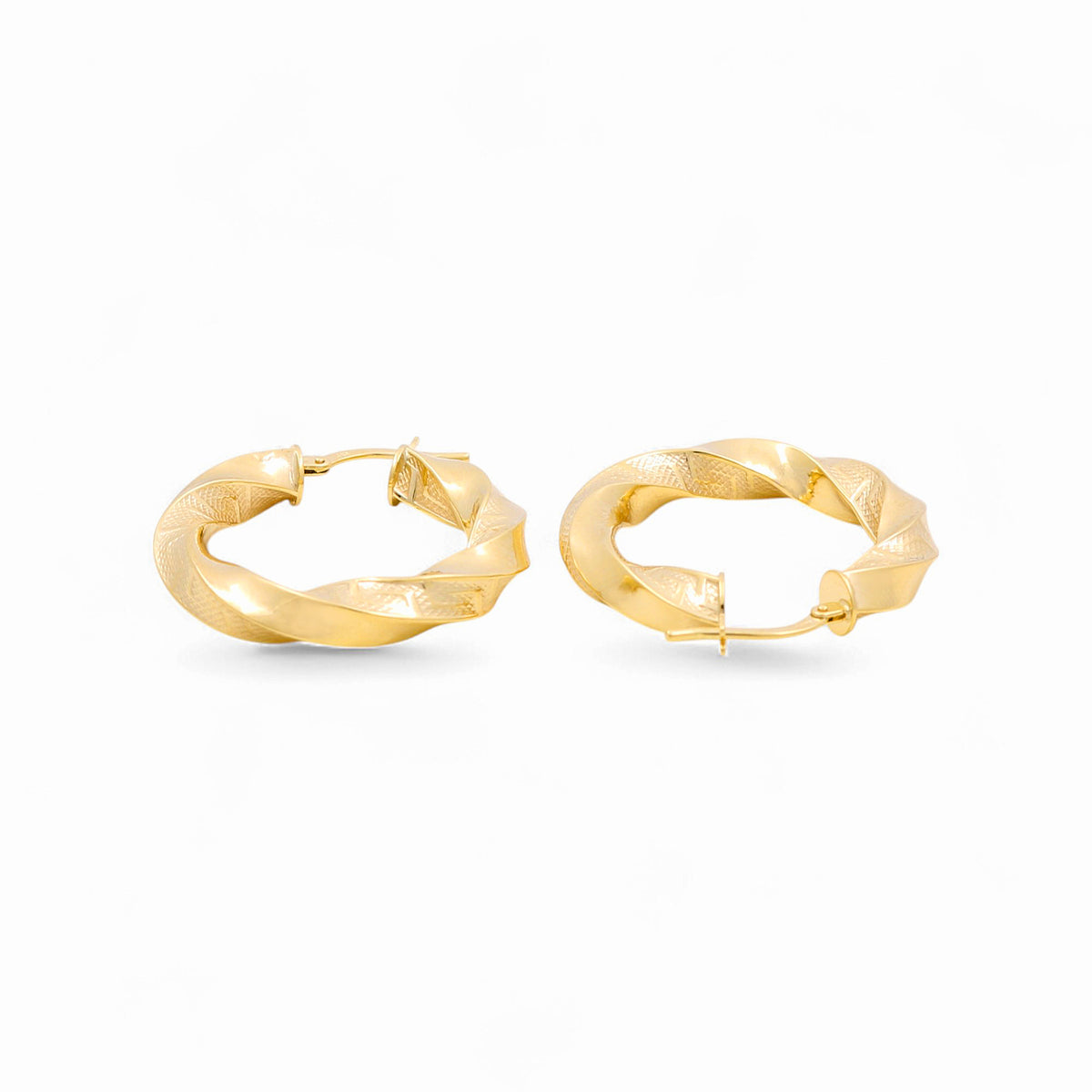 14K Yellow Gold Twist Hoops Earrings with Greek / Size: 5mmx20mm / Weight: 3.3 GR / 240-00519