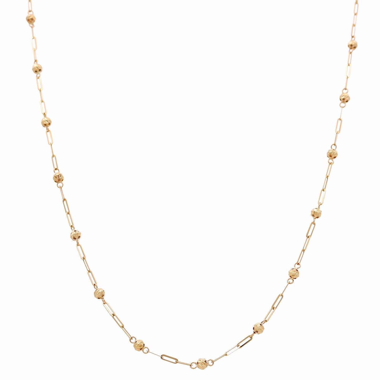 14k Yellow Gold Fashion Paper Clip Women's Necklace with Balls / Size: 22 " / Weight: 5.6 GR / CCFNK4PC
