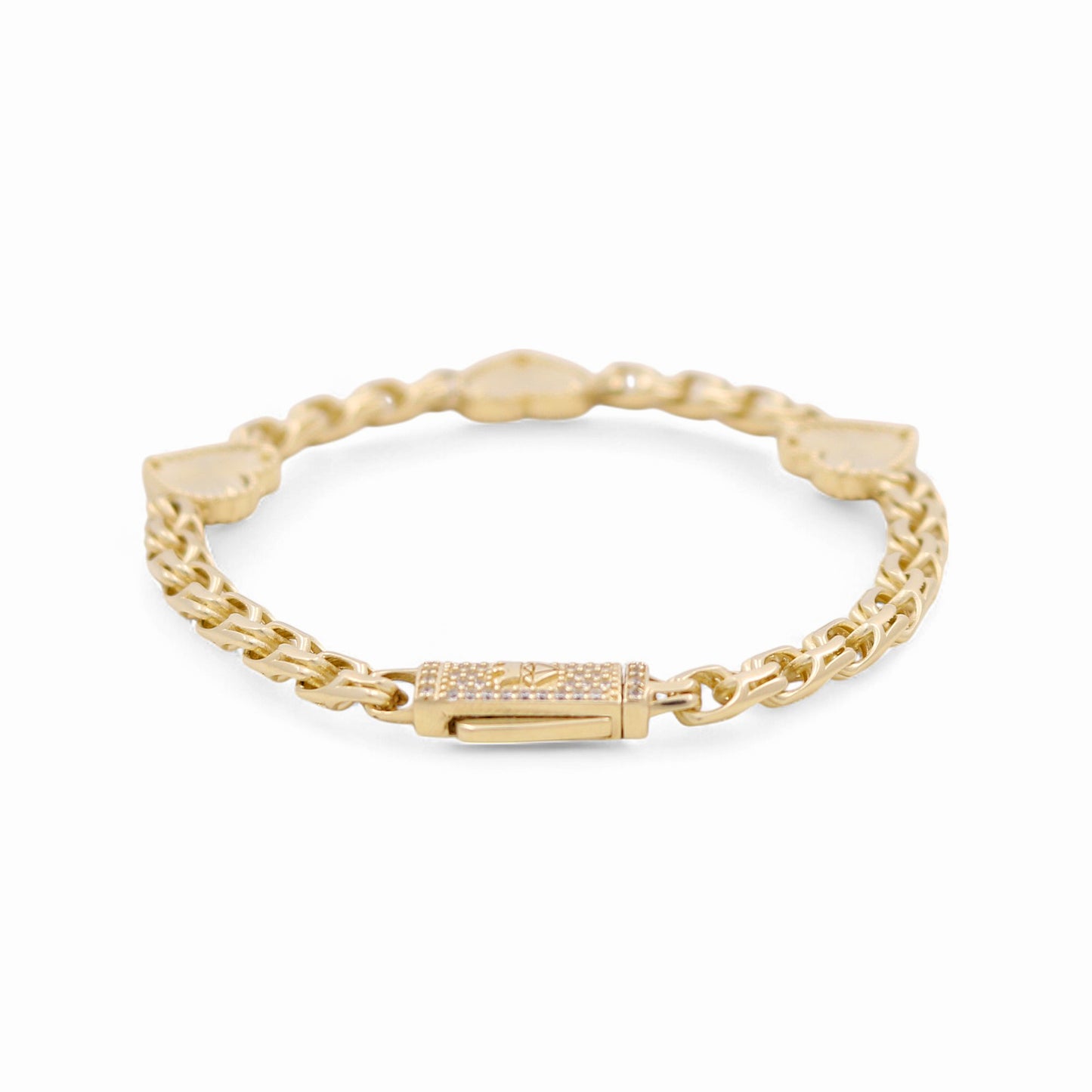 10K Yellow Gold Chinese Link Bracelet with Heart and Cz / Size: 7.5” / Weight: 11GR / COWB0HR-1