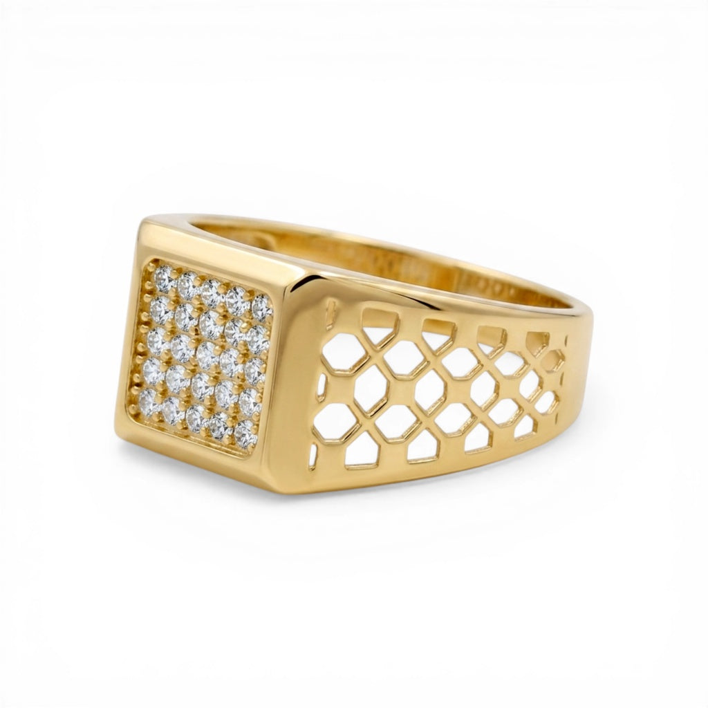 10K Yellow Gold Fashion Men's Ring with Cz / Size :10 / Weight: 2.6 GR / CLBMR0FS-7