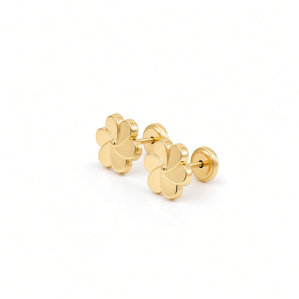 14K Yellow Gold Flower Stud Earrings / 6-246101P